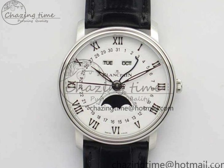 0128 MultiPurpose Villeret 6654 SS Complicated Function OMF 1:1 Best Edition White Dial on Black Leather Strap A6654 V 7901